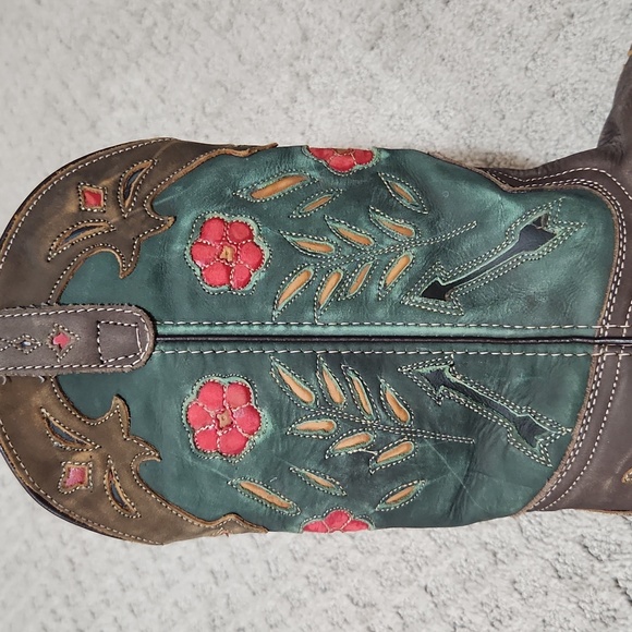 Laredo Miss Kate Brown & Teal Leather Floral Western Cowboy Boots Size 8 - Picture 11 of 16
